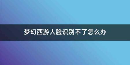 梦幻西游人脸识别不了怎么办