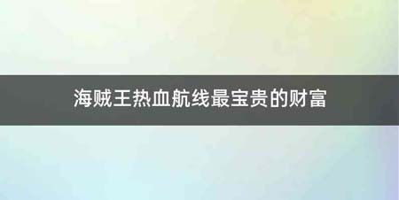 海贼王热血航线最宝贵的财富