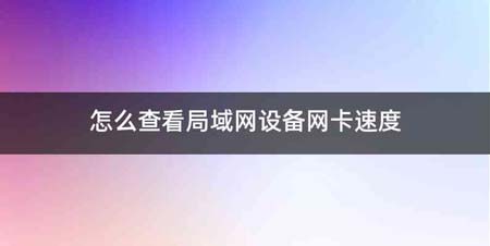 怎么查看局域网设备网卡速度